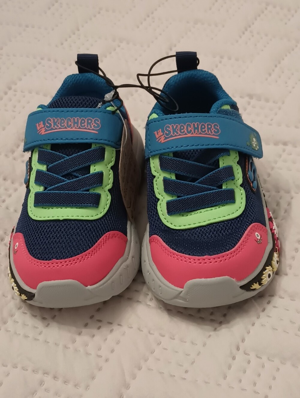 Kids‎ Skechers Play Scene Navy, Pink & Lime Sneakers 6 Toddlers